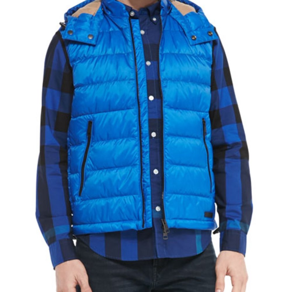 BURBERRY DOWN FILLED PUFFER VEST CHECK PLAID HOOD